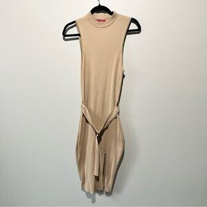 GUESS- NEW Sleeveless Beige Ribbed Knit Bodycon Midi Dress Size XL
